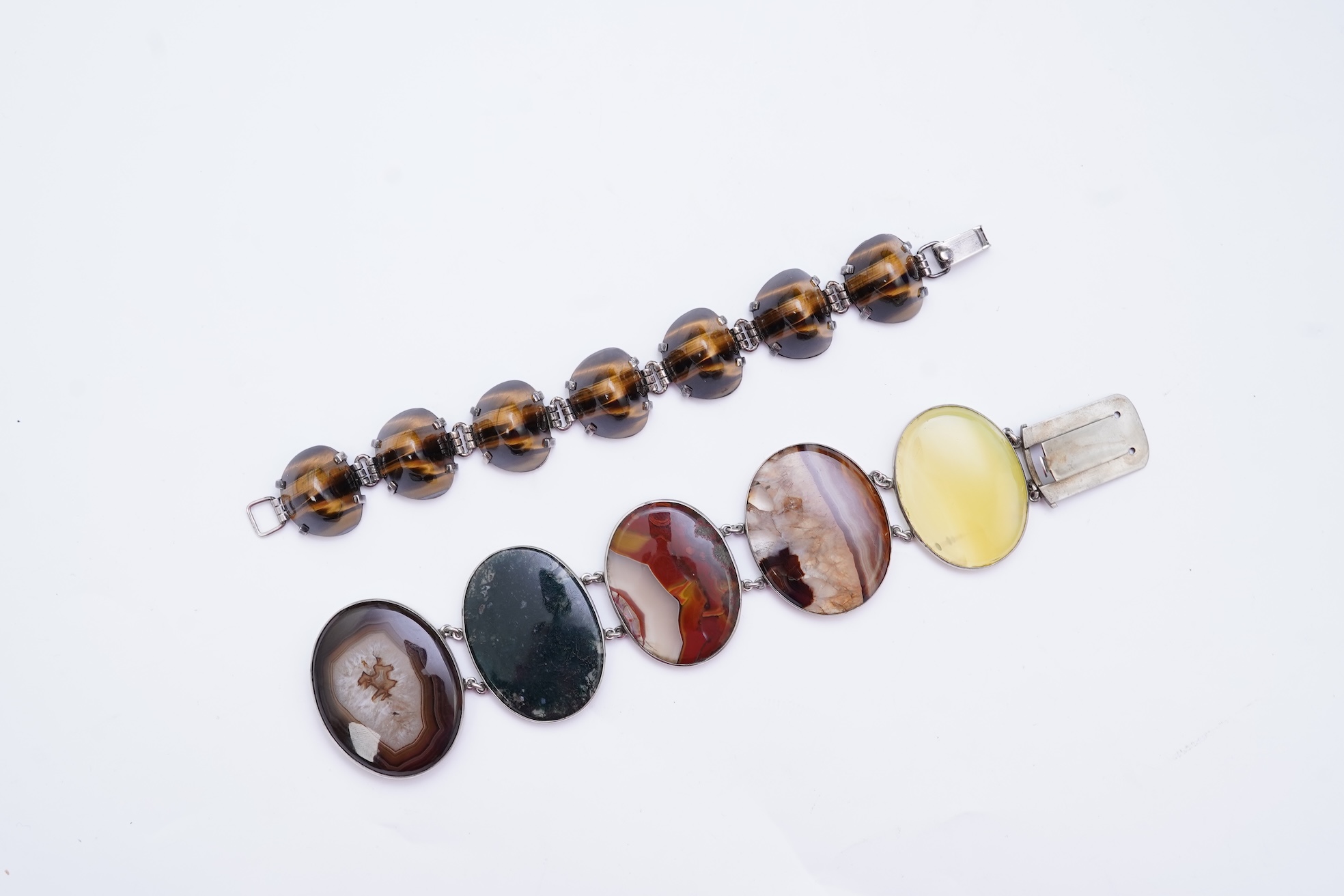 Two silver and hardstone bracelets